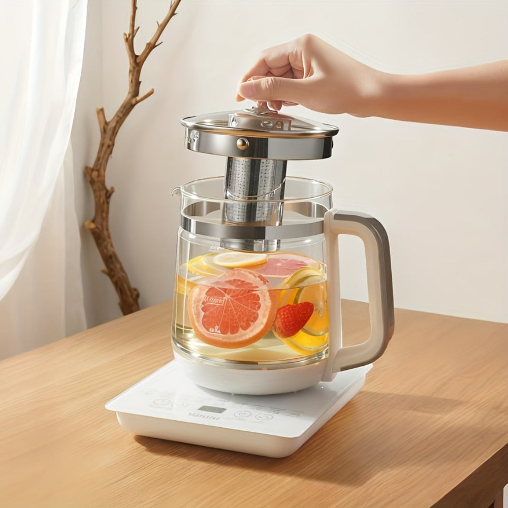 Electric Health Pot Smart Kettle 1.8L Thickened Glass 18 Smart Functions Removable Filter Multi-Functional for Tea Herbal Brewing Camping Home US Plug White