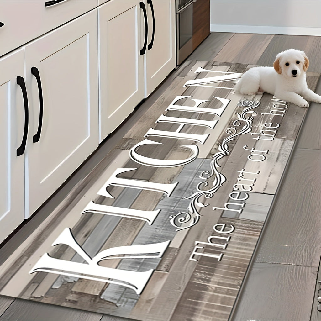 Kitchen Rug Non-Slip Washable Wood Grain Farmhouse Floor Mat Durable Polyester Anti-Fatigue Kitchen Mat for Kitchen Hallway Bathroom Laundry Room Home Decor Multiple Sizes Black White