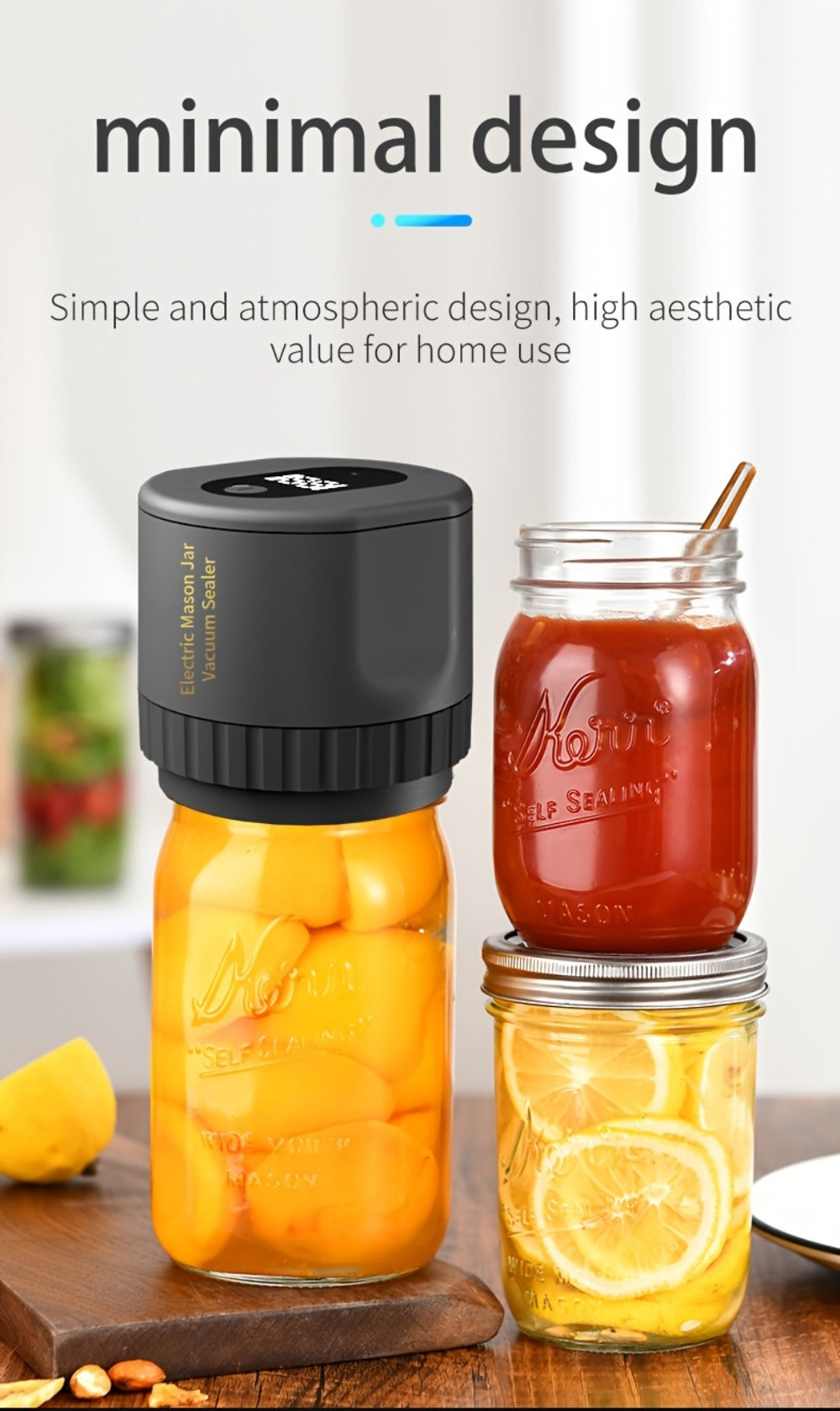 Electric Mason Jar Vacuum Sealer Kit with Sealing Lids Wide Mouth Regular Mouth Compatible Automatic Food Preservation Vacuum Sealing System