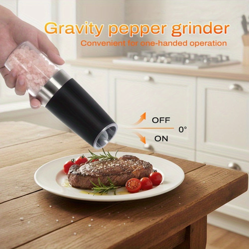 Electric Salt and Pepper Grinder Set 2-Pack Gravity Sensing ¨C Battery Powered LED Light One-Hand Operation | Adjustable Coarseness Black Kitchen Gadget | Perfect Birthday Gift for Home Cooks