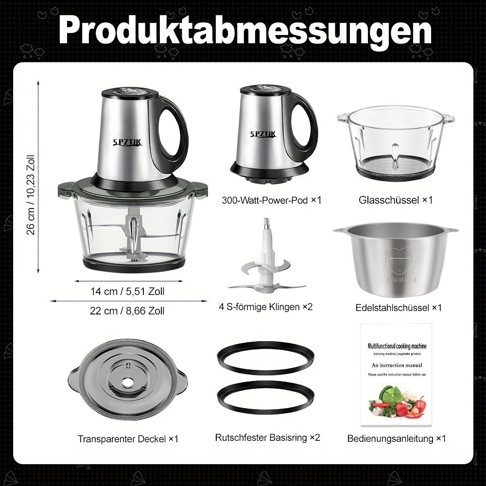 Electric Food Chopper with 2 Bowls & Dual-Level Blades ¨C Mini Food Processor for Grinding Meat Chopping Nuts Salad Prep ¨C Upgraded Compact Kitchen Chopper for Home Use