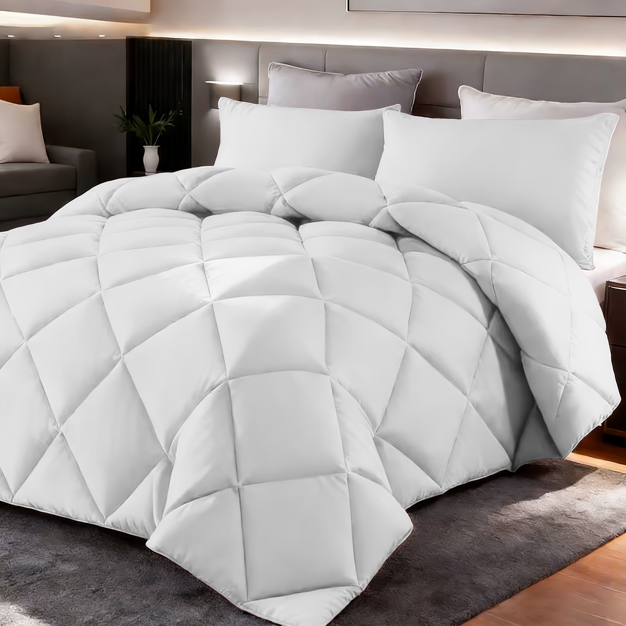 Comforter Set 2-3 Piece Rhombus Grid Luxury - Soft Lightweight Breathable Oversized Bedding Set with Pillowcases, All Season Twin Queen King, 24 Colors Available