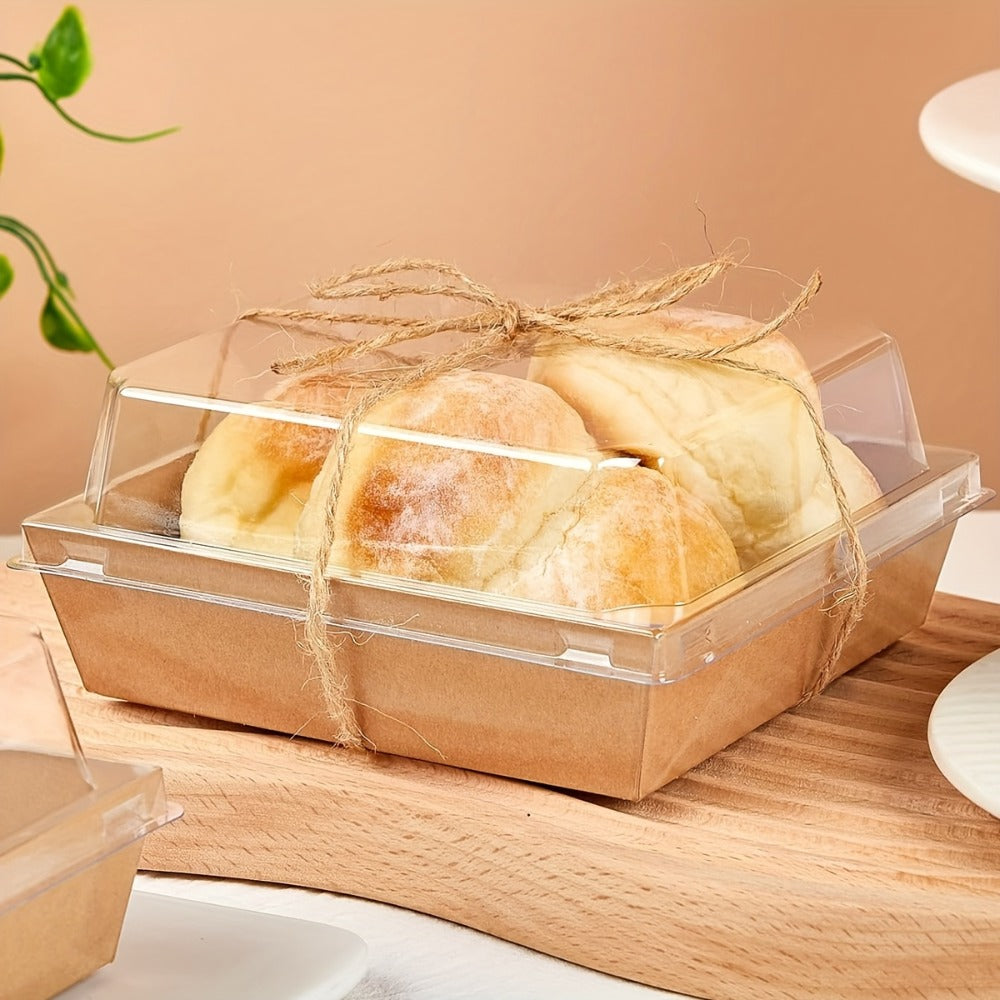 Kraft Paper Food Boxes with Clear Lid 50pcs Brown Bakery Box with String for Dessert Sandwich Cake Cookie Wedding Birthday Party Picnic Favor Packaging