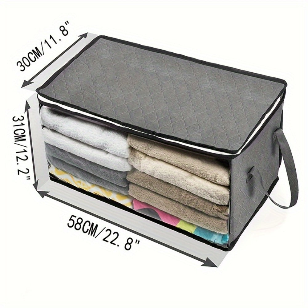 Foldable Storage Bags Set of 3 with Transparent Window & Handles ¨C Closet Organizer Bags for Clothes, Bedding, Pillows, Blankets, Stuffed Animals, Dorm Room, Under Bed Storage, Gray