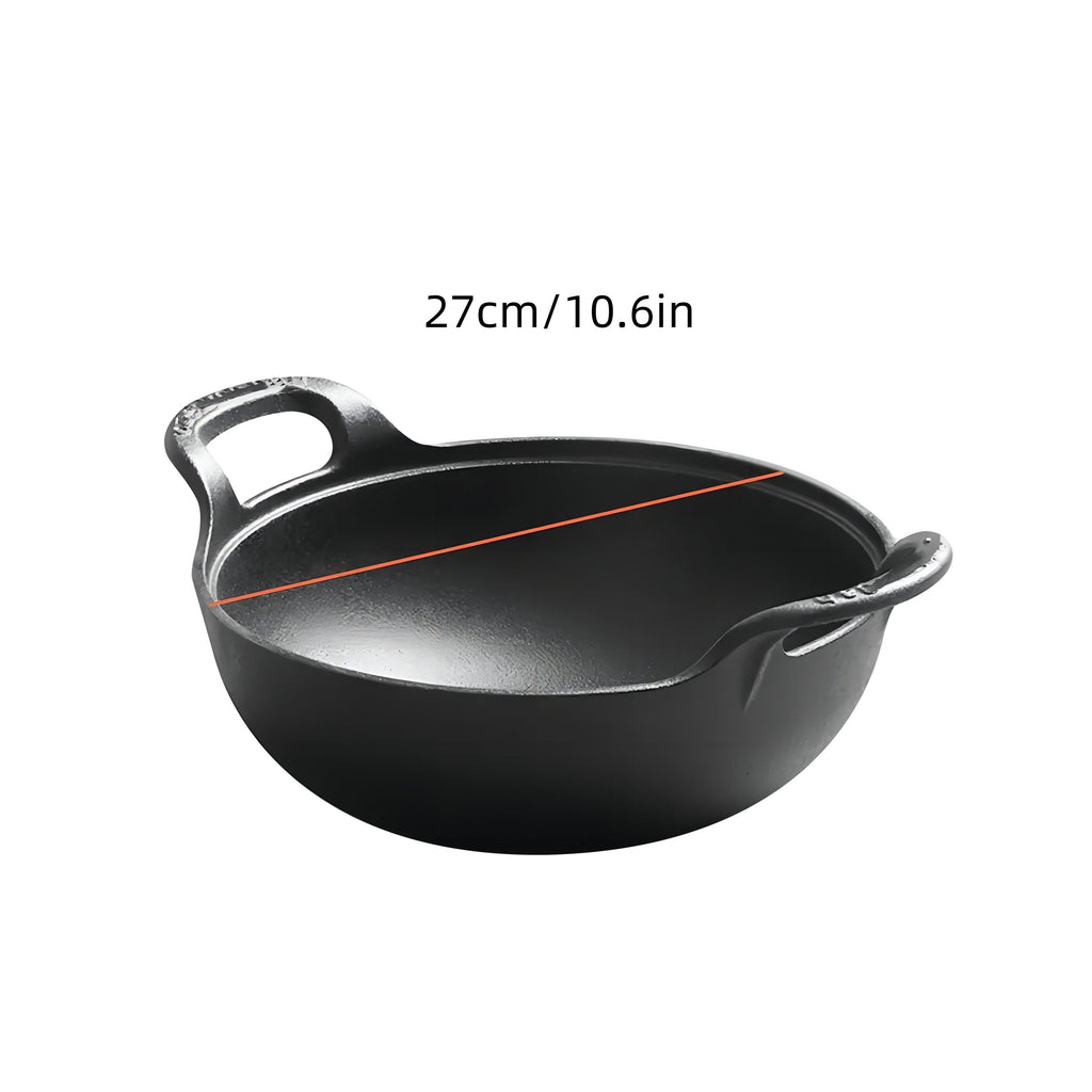 Cast Iron Wok Skillet Non-Stick Deep Stir Fry Pan with Dual Handles - Heavy Duty Uncoated Traditional Cooking Pot Multi-Size 9.84 10.62 11.81 12.59 Inch for Home Outdoor Grilling Baking