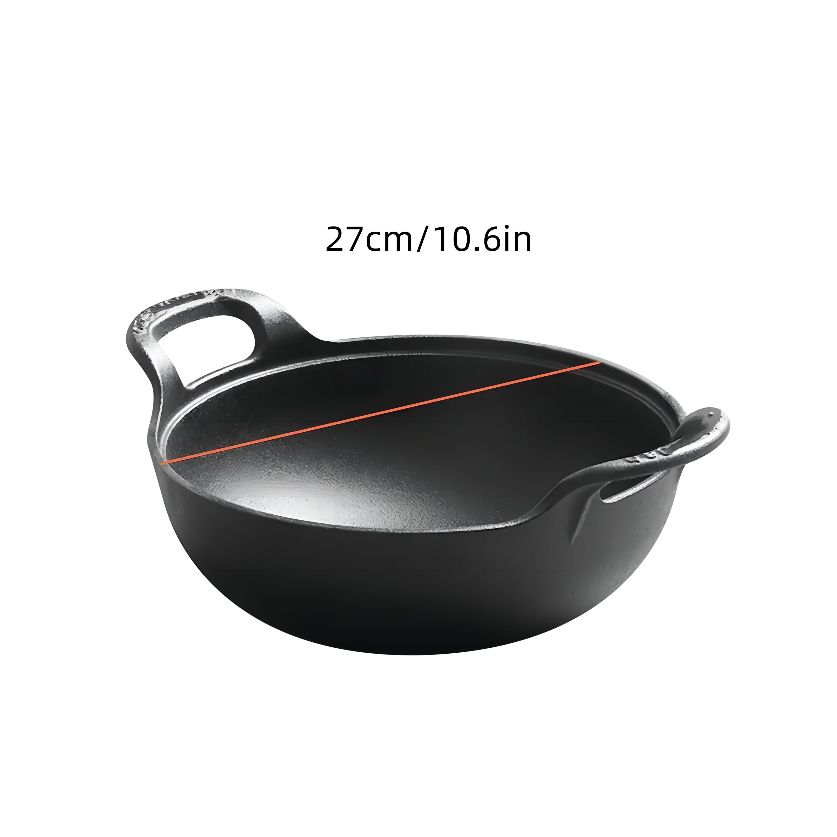 Cast Iron Wok Skillet Non-Stick Deep Stir Fry Pan with Dual Handles - Heavy Duty Uncoated Traditional Cooking Pot Multi-Size 9.84 10.62 11.81 12.59 Inch for Home Outdoor Grilling Baking