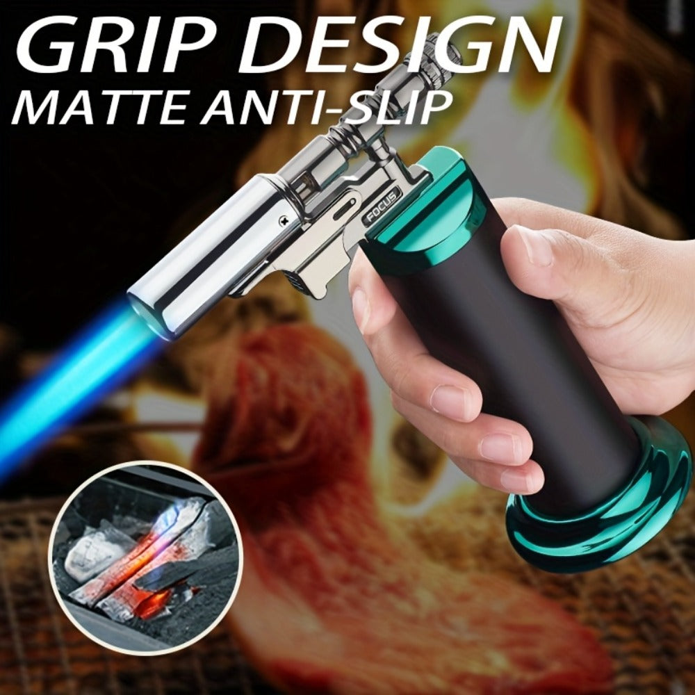 Refillable Torch Lighter Windproof, Adjustable Flame Culinary Kitchen Torch for Creme Brulee Searing BBQ Camping, Butane Refillable Direct Flame Torch Gun, Gas Not Included, Multiple Colors