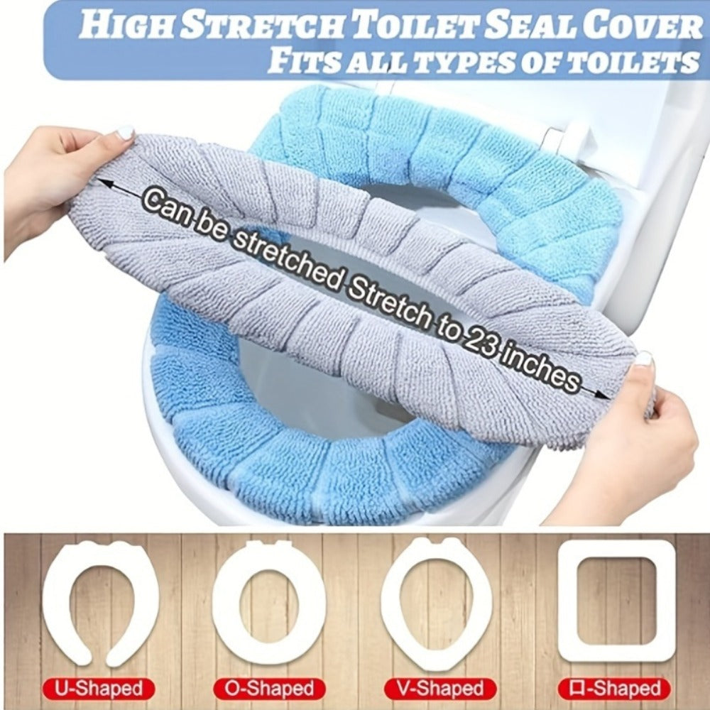 Toilet Seat Cover Set 5pcs ¨C Soft Plush All-Inclusive Machine Washable Bathroom Seat Covers Fit Most Standard Toilets, Skin-Friendly Elastic Fabric