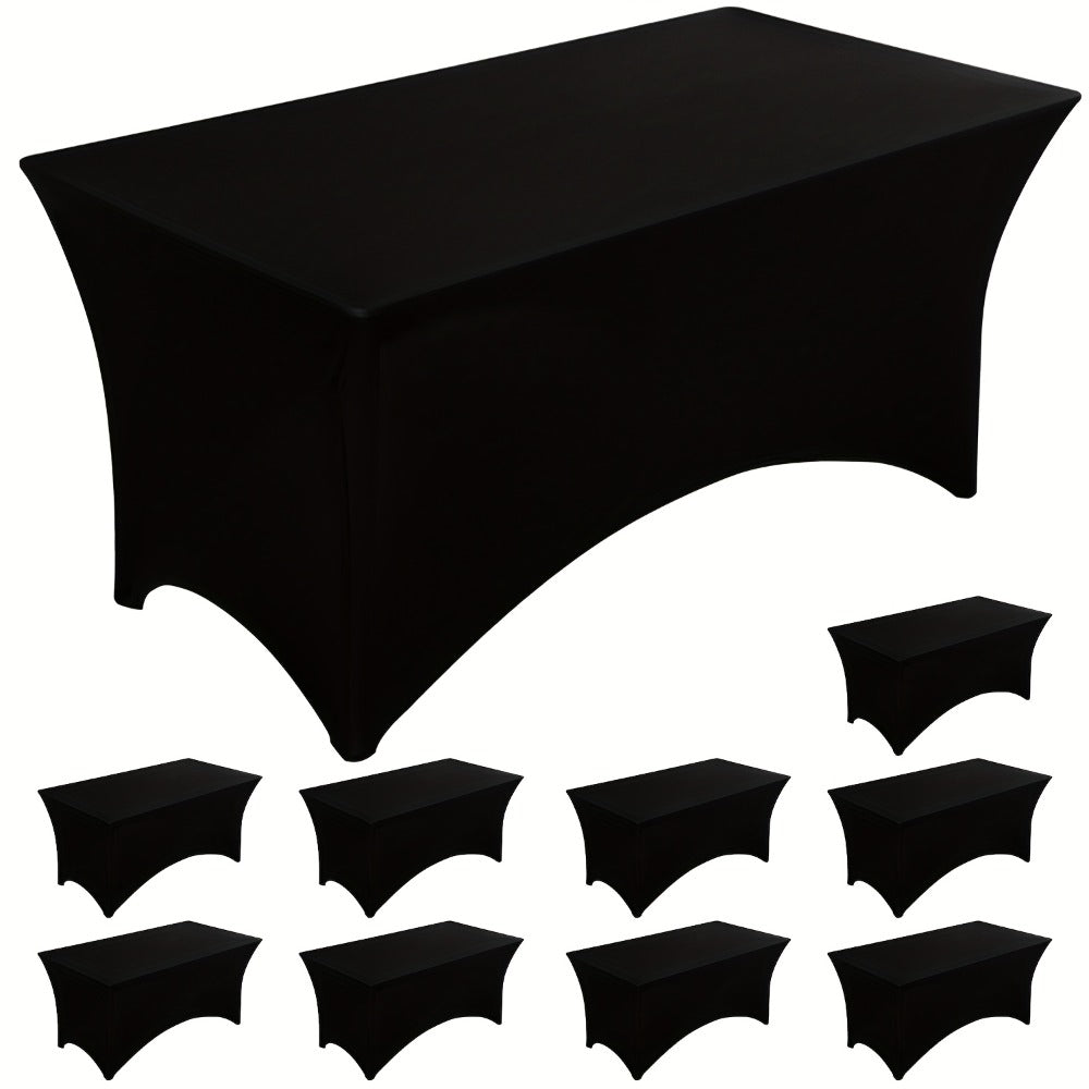 10pcs Spandex Tablecloth 6ft Rectangle Fitted Table Cover Stretch Wrinkle-Free for Wedding Reception Vendor Booth Catering Indoor Outdoor, 72Lx30Wx30H Inch, White/Black