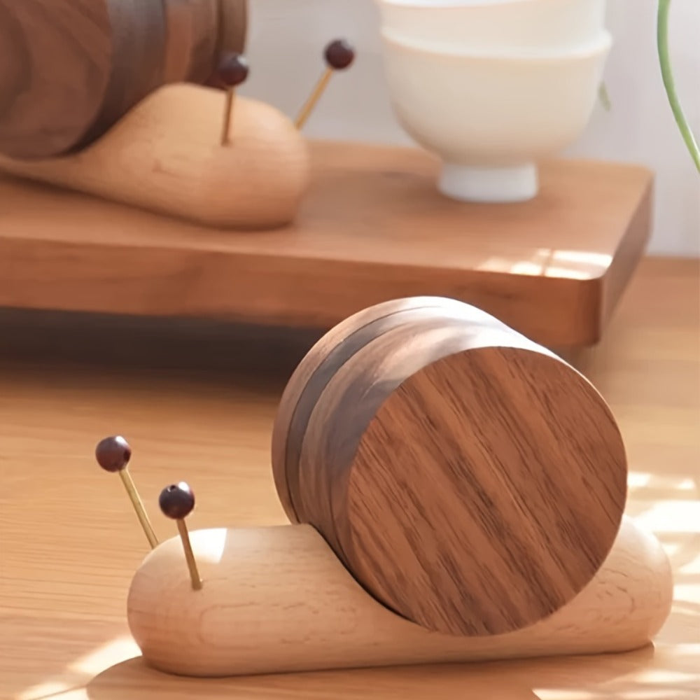 Wood Snail Coaster for Tea & Coffee | Cartoon Creative Heat Insulation Desk Decoration Coaster