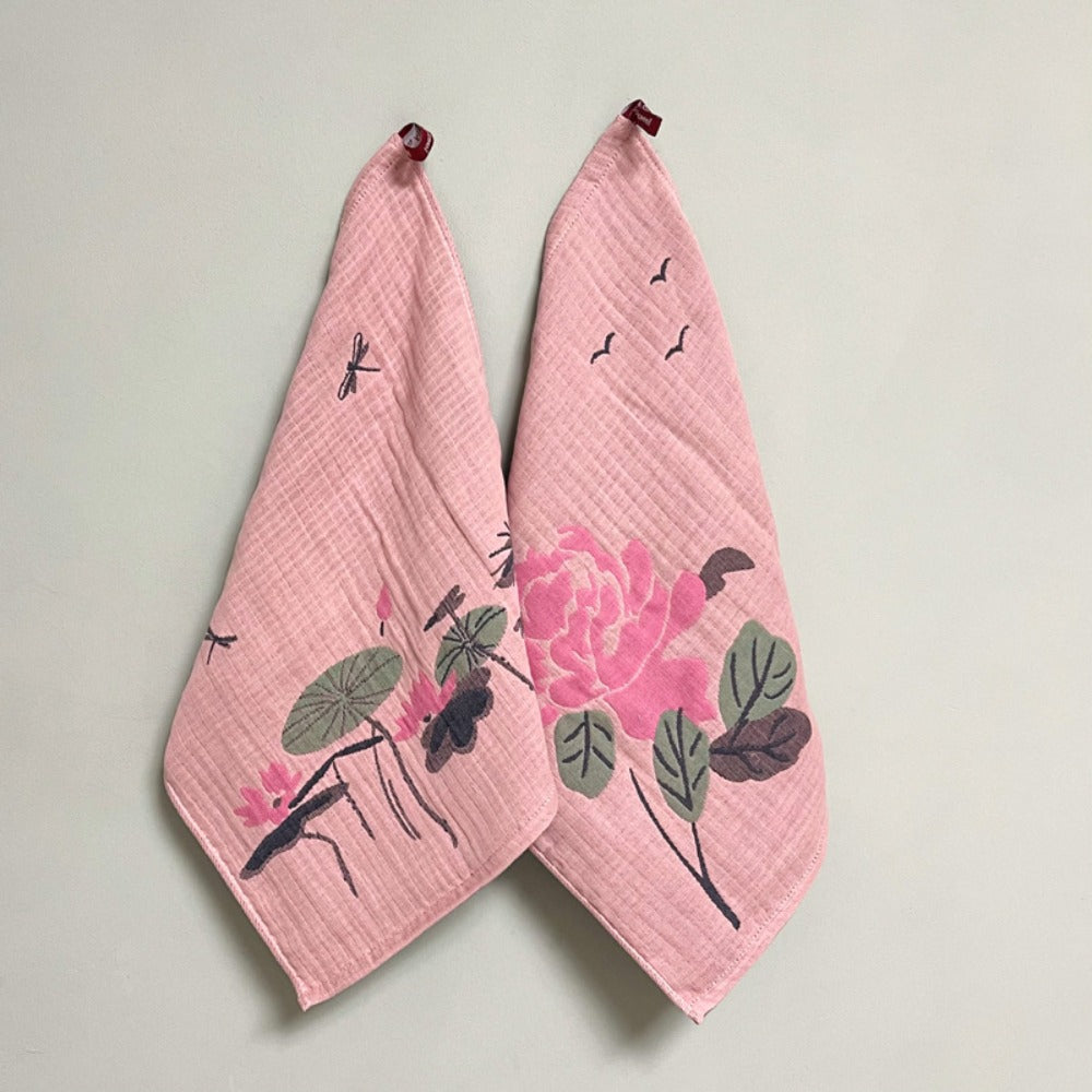 Floral Cotton Face Towels 2pcs ¨C Soft Absorbent Wash Cloths for Home, Hotel & Spa | 14.37x15.75 In