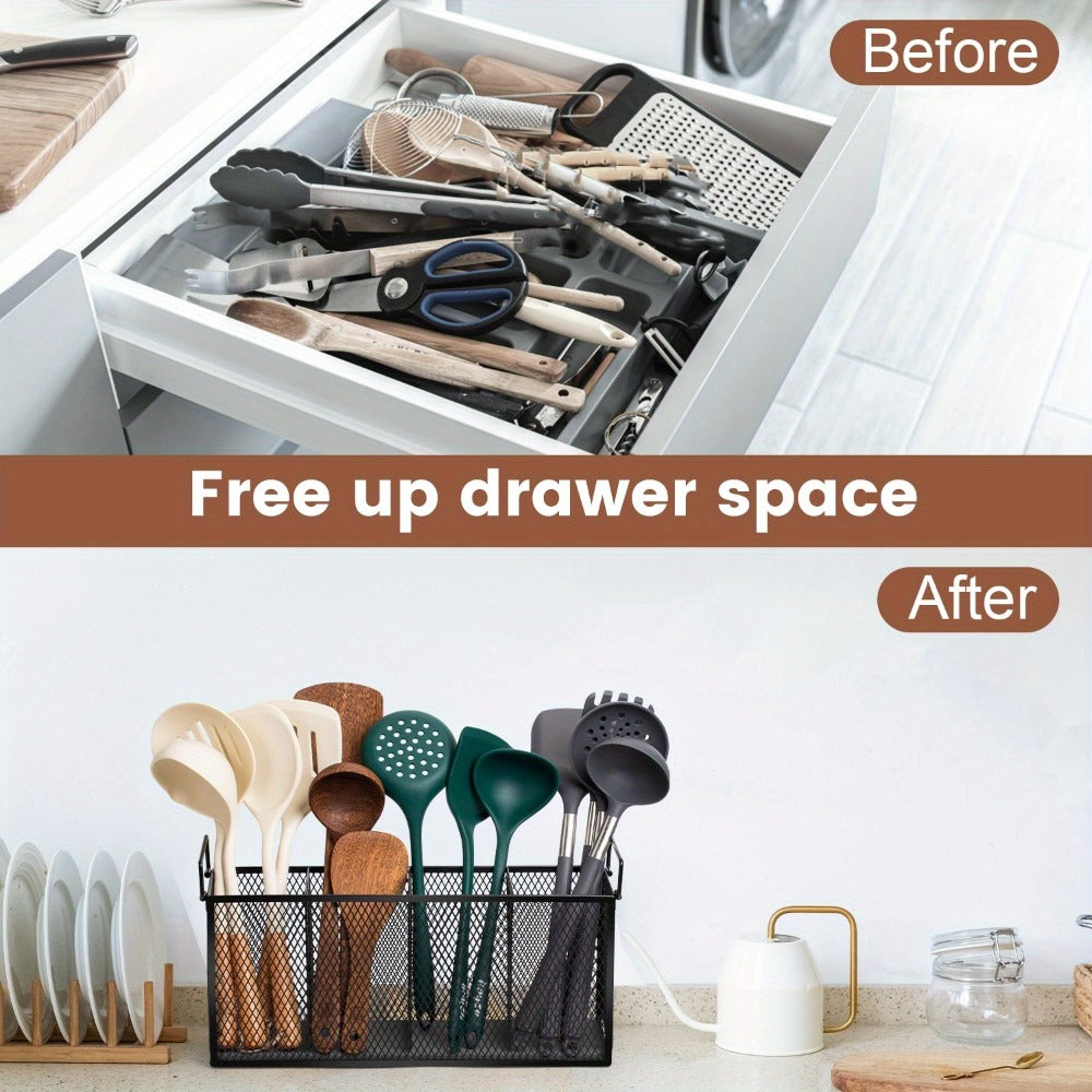 Kitchen Utensil Holder 4-Compartment Diatomaceous Earth Base Organizer