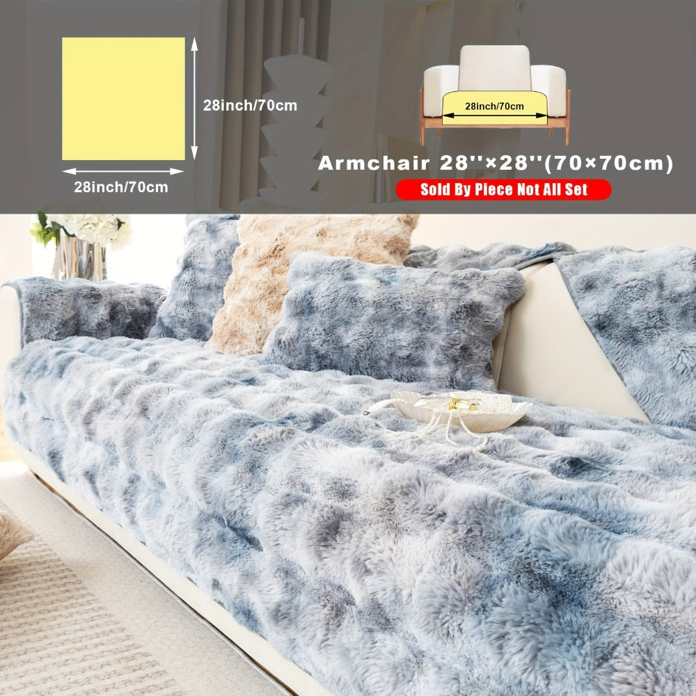 Plush Sofa Cover Faux Lamb Thick Fluffy Couch Slipcover Pet Friendly Machine Washable Gradient Color Polyester Furniture Protector for Armchair Single Double Triple Sofa Living Room Home Decor