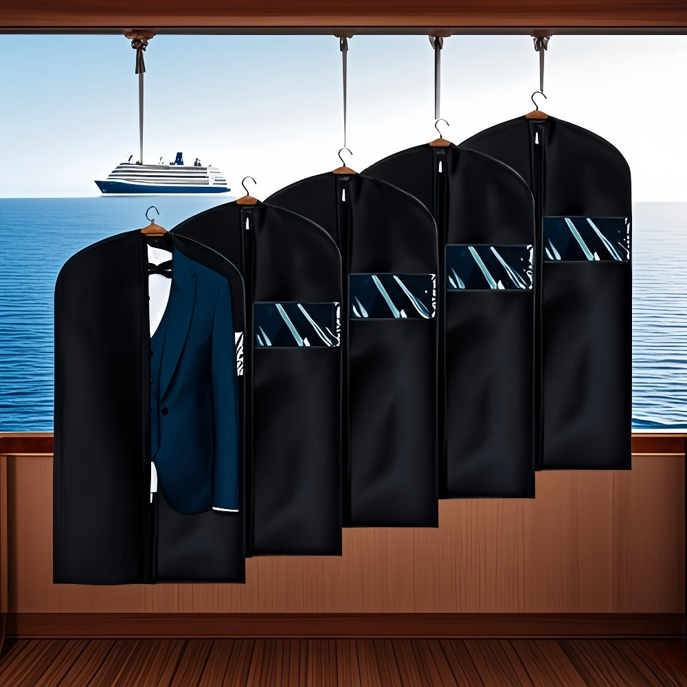 Garment Bags with Zipper Closure & Dust Protection for Suits Dresses Shirts ¨C Set of 5 Reusable Black Cover Bags