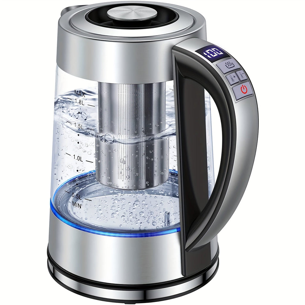 Electric Glass Kettle 1.8L 12 Temperature Controls 24-Hour Keep Warm BPA-Free Borosilicate Glass Stainless Steel Tea Infuser Filter for Coffee Tea Powdered Milk