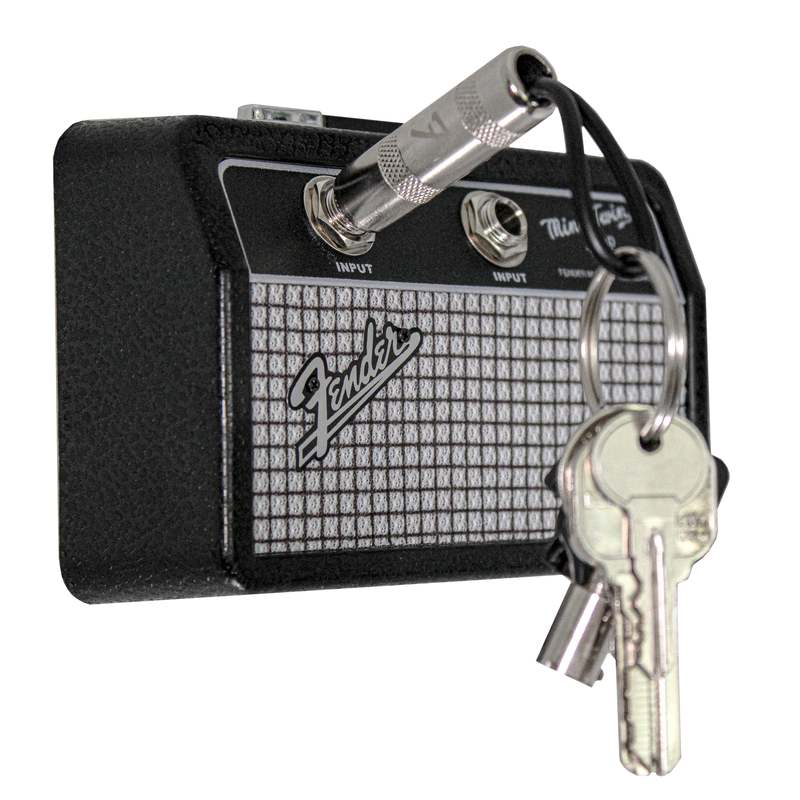 Fender Jack Rack Mini Guitar Amp Key Holder by Pluginz Licensed Wall Mount Keychain Rack with 2 Guitar Plug Keychains Real Amp Grill Cloth Brushed Metal Logo Rockstar Gift for Guitarists Musicians