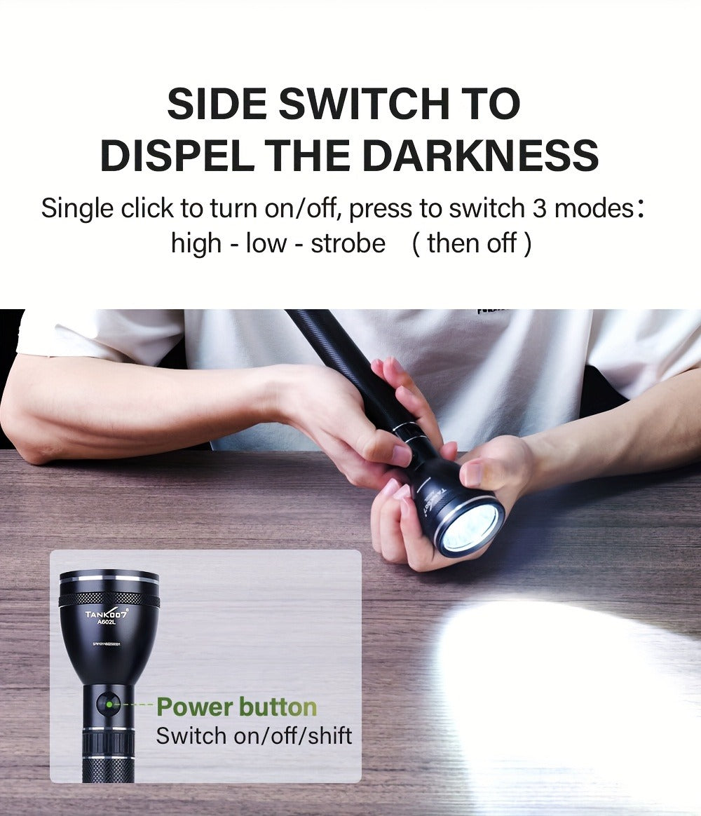 Rechargeable Flashlight 4000mAh Long Battery Life | High-Capacity Built-In Battery Outdoor Torch | Patrol Adventure Car Repair Emergency Camping Hiking Work Light