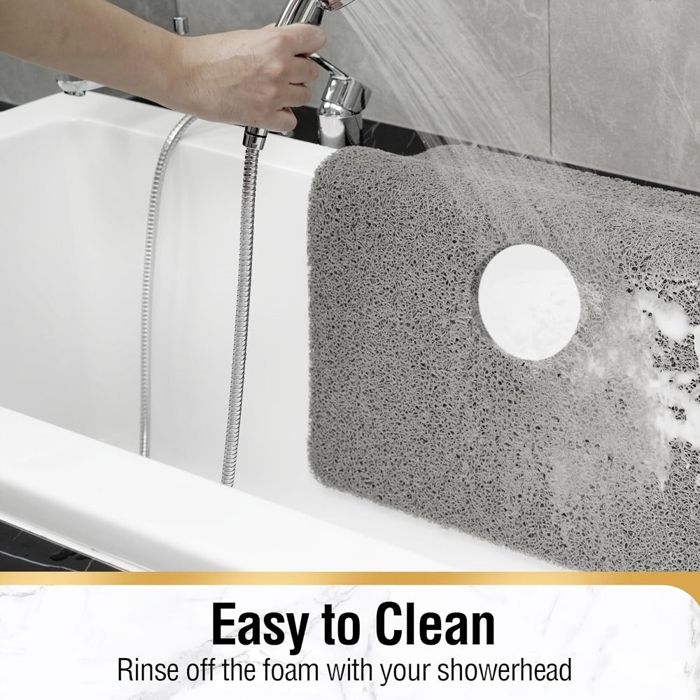 Non-Slip Shower Mat PVC Loofah Bath Mat with Drain Holes ¨C Quick-Dry Square Bathtub Floor Mat, No Suction Cups Needed, Soft Cushioned, 24x24 Inch, Grey/White/Beige
