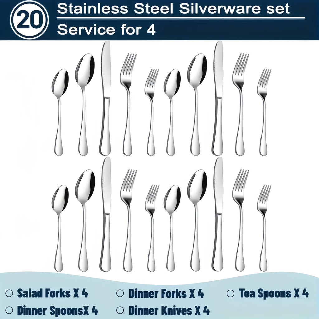 Stainless Steel Silverware Set 20 or 60 Piece ¨C Heavy Duty Commercial Grade, Dishwasher Safe, Rust-Proof & Non-Toxic Bulk Kitchen Tableware with Gift Box for Restaurant, Wedding & Home