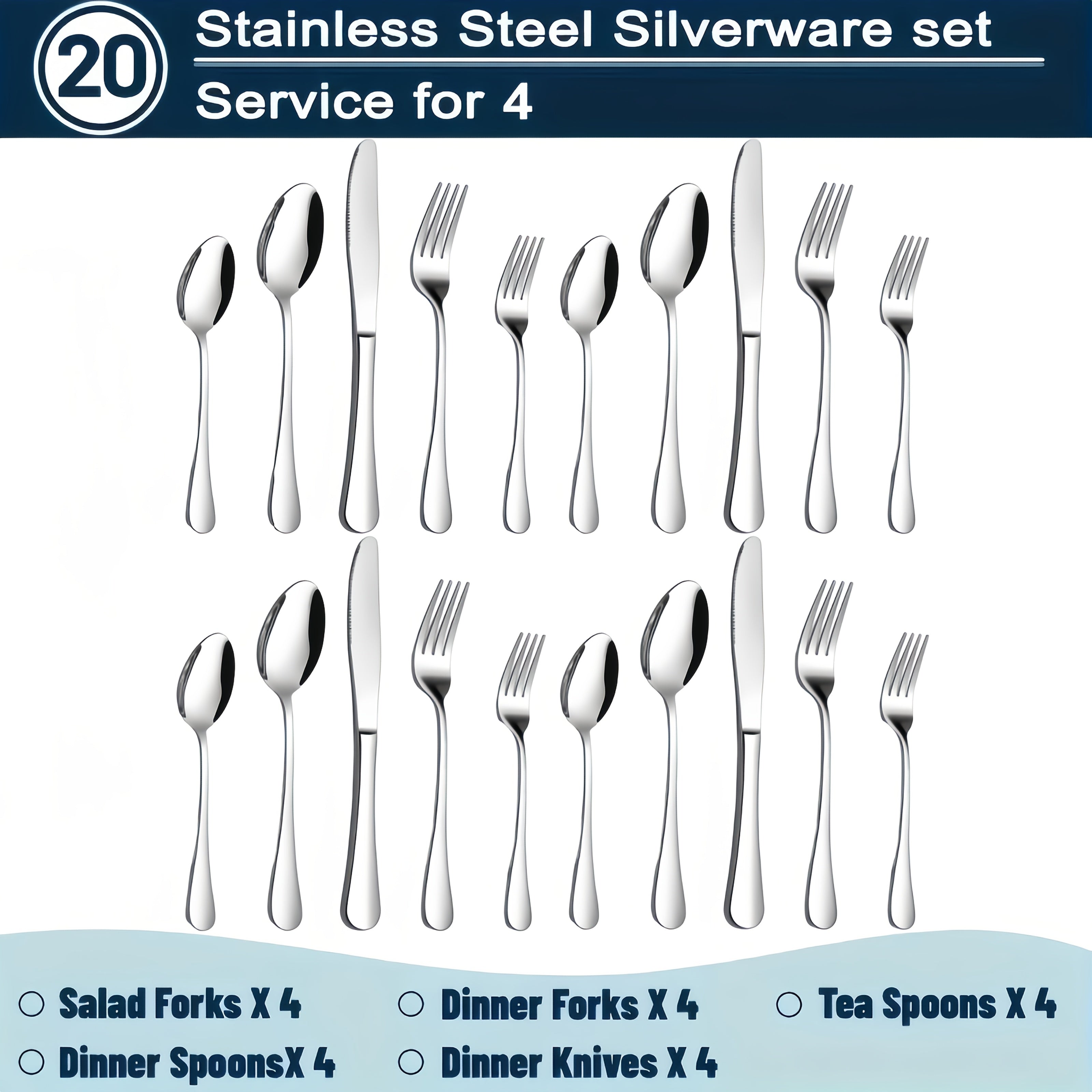 Stainless Steel Silverware Set 20 or 60 Piece ¨C Heavy Duty Commercial Grade, Dishwasher Safe, Rust-Proof & Non-Toxic Bulk Kitchen Tableware with Gift Box for Restaurant, Wedding & Home