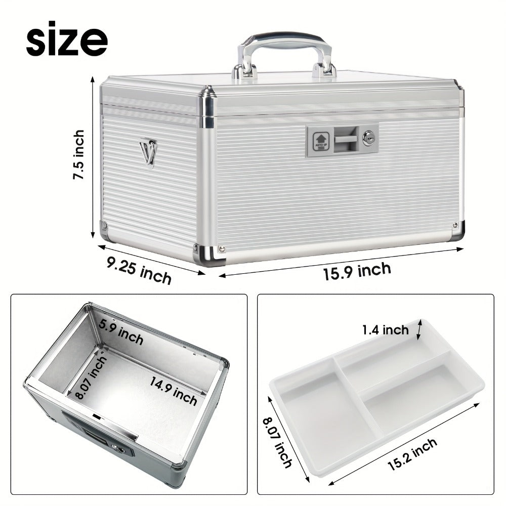 Aluminum Alloy Lockable Medicine Box ¨C Double Layer Large Capacity Storage Box with Key Lock, Handle & Tray for Medicines, Documents & Valuables, 10¡±/12¡±/14¡±/16¡± Home Security Box