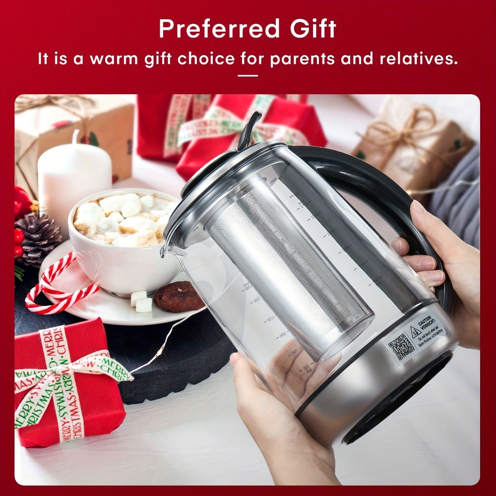 Electric Tea Kettle with 9 Temperature Control Presets ¨C 1.7L Borosilicate Glass Kettle, 1200W, Removable Infuser, 2-Hour Keep Warm, Stainless Steel Hot Water & Tea Pot for Home & Office