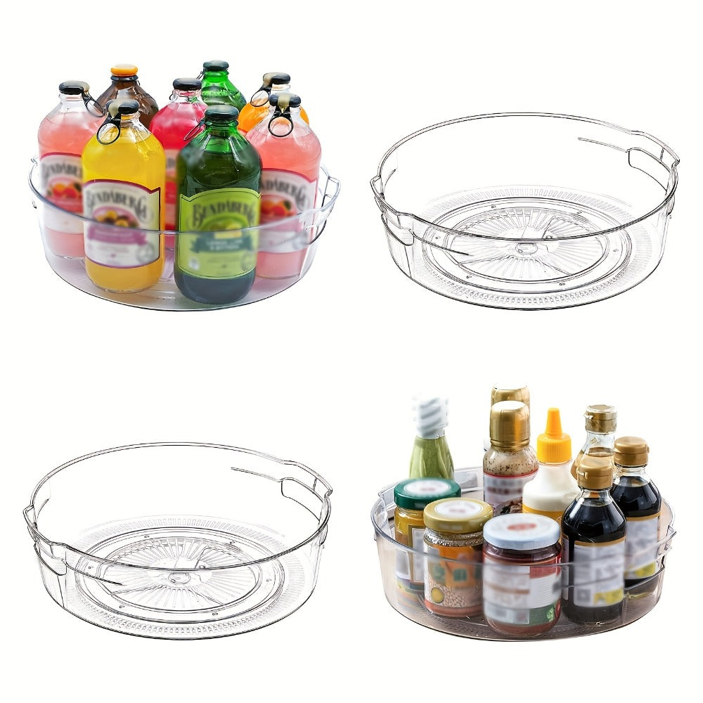 Lazy Susan Turntable Organizer 4 Pack 11.5 Inch Transparent Rotating Spice Rack with Handle Raised Edge for Kitchen Cabinet Pantry Fridge Bathroom Dining Table