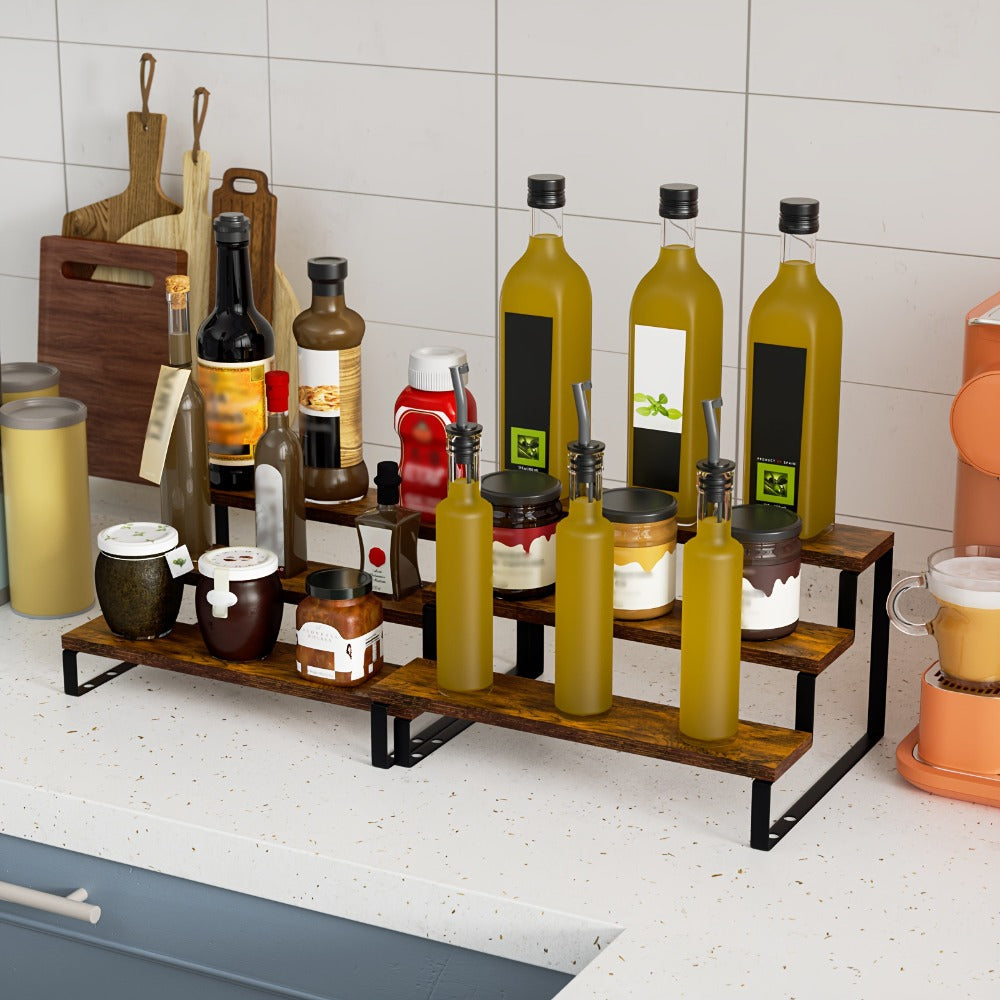 Expandable Spice Rack Organizer 3-Tier 2-Pack ¨C Adjustable 13.8¡± to 26¡± Display Riser Stand for Kitchen Cabinet, Countertop & Pantry ¨C Shelf for Spices, Liquor, Perfume, Makeup & Collectibles