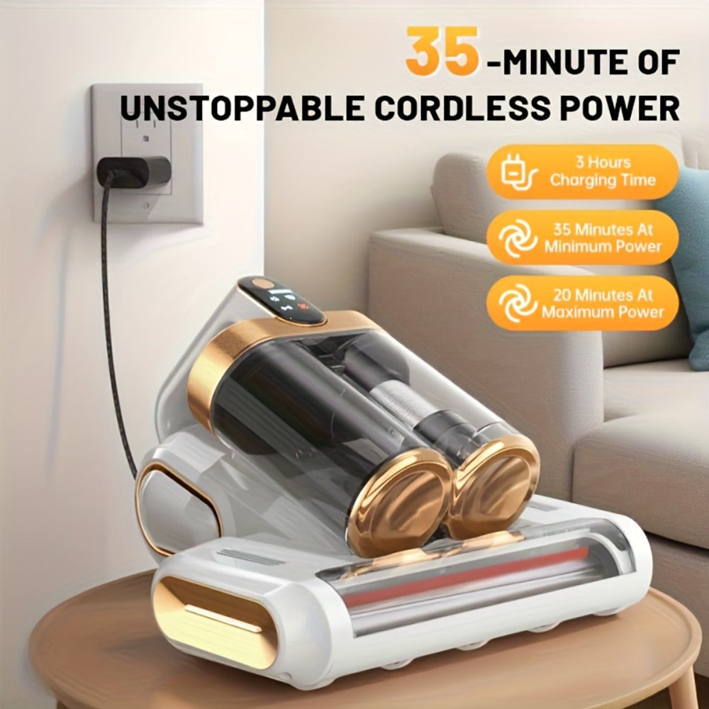 Mattress Vacuum Cleaner Handheld 16kPa Suction with UV Lamp & 80000RPM Soundwave Technology - Portable Dual Cup Bed Vacuum for Dust Mites, Allergens on Mattress, Fabric Sofa & Carpet, Purple & White