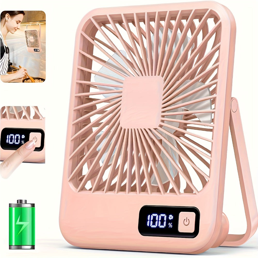 Mini Desktop Fan Square Design | Ultra-Quiet 5-Speed USB Rechargeable 1800mAh Portable Cooling Fan for Home, Office, Car & Travel ¨C Compact Lightweight Personal Desk Fan, White & Pink