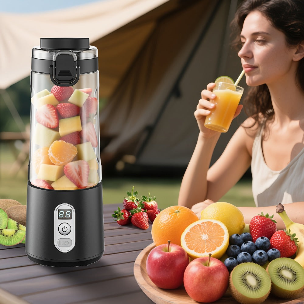 Portable Smoothie Blender USB-C Fast Charge 6-Blade Stainless Steel ¨C Digital Timer Battery Display High-Speed Ice Crush No-Spill Lid | Protein Shake Gym Travel Blender in Black Pink White