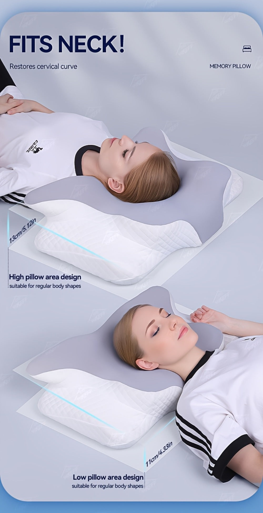 Cervical Neck Pillow for Sleeping - Butterfly Contour Memory Foam Ergonomic Support for Back & Side Sleepers, Slow Rebound Pressure Relief, Cervical Spine Alignment, Machine-Washable Cover, Multi-Color