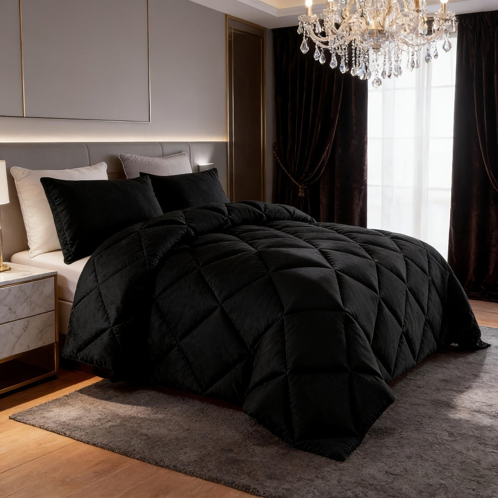 Comforter Set 2-3 Piece Rhombus Grid Luxury - Soft Lightweight Breathable Oversized Bedding Set with Pillowcases, All Season Twin Queen King, 24 Colors Available
