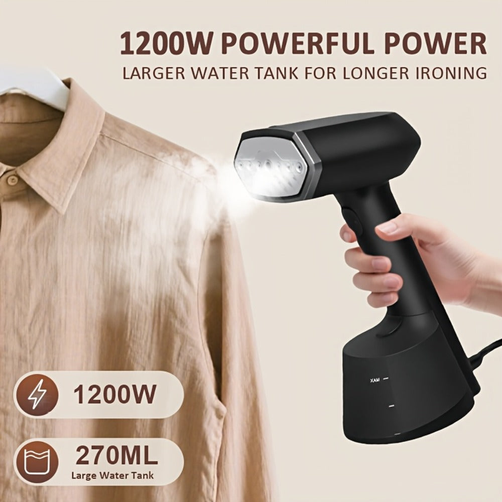 Handheld Garment Steamer for Clothes 30-Second Heat-Up 9.13oz Large Water Tank Ergonomic Grip Removable Base Compact Wrinkle Remover for Shirts Blouses Dresses Home Travel Black