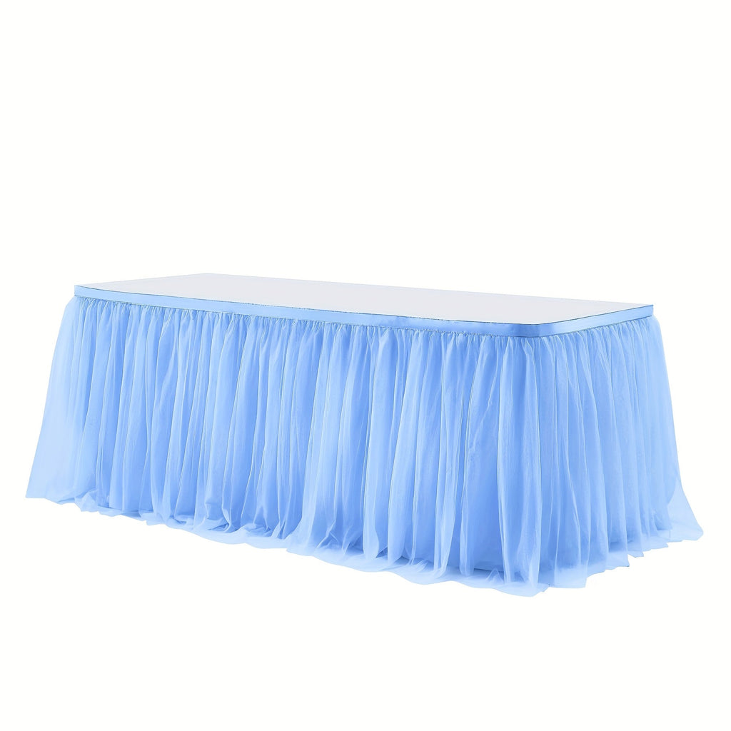 Pink Tutu Table Skirt 6ft ¨C Ruffle Tulle Table Skirt for Rectangle & Round Tables, Princess Girls Birthday Party, Cake Dessert Table Decor, Gold Brim, Multiple Colors Available