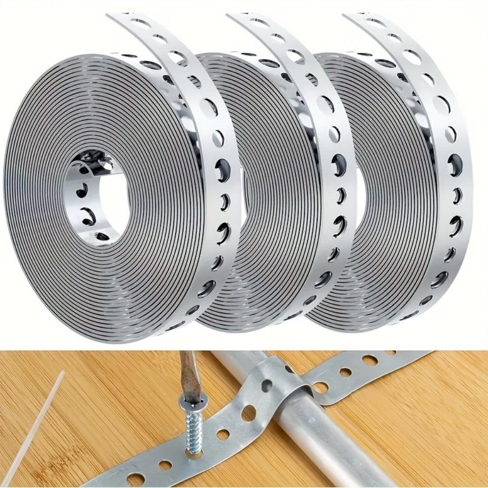 Galvanized Steel Pipe Support Bar with Pre-Drilled Holes - Heavy-Duty Corrosion-Resistant Hanging Rod for Plumbing HVAC Garage Workshop, Industrial Metal Tube Rack, 5m / 10m / 15m Options