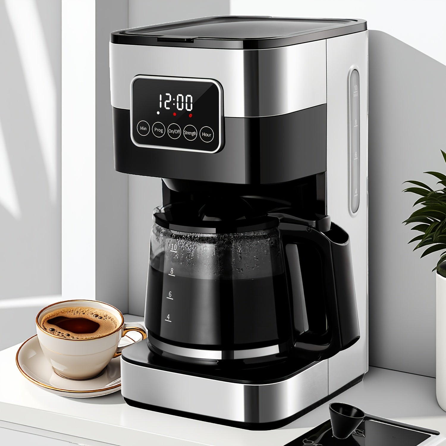 Programmable Drip Coffee Maker 10-Cup Touchscreen Pause and Serve Stainless Steel Carafe Keep Warm Auto Shut-Off for Home Kitchen Office Black