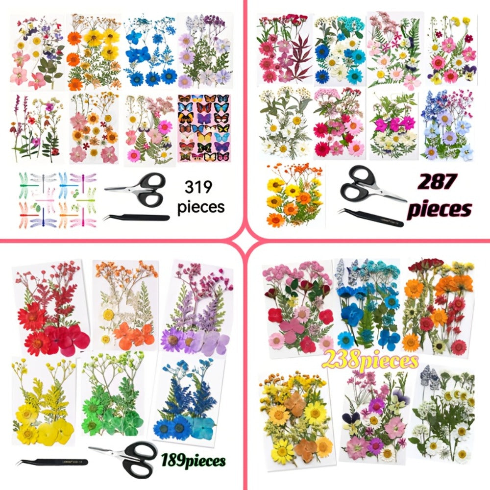 Dried Flower Set for Crafts ¨C Real Pressed Flowers for Resin, Scrapbooking, Epoxy Jewelry, Bookmarks, Wedding Cards & Art Decoration, 189 / 238 / 287 / 319 Pieces Mixed Variety Pack