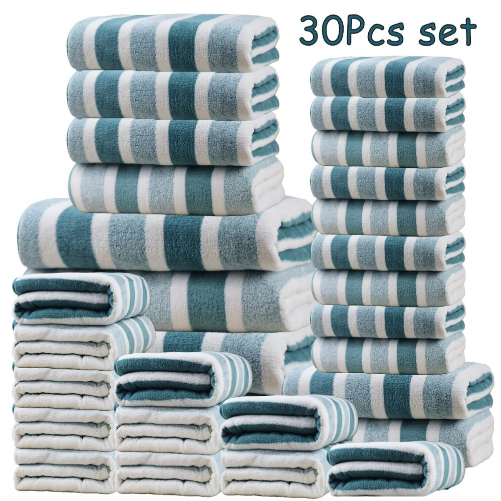Bath Towel Set 30 Piece Coral Fleece Super Soft Quick Dry Fast Absorption Lightweight Large Wide Towels for Home Hotel Spa Gym Camping Christmas Gift Red Gray Green Navy Blue Purple Brown