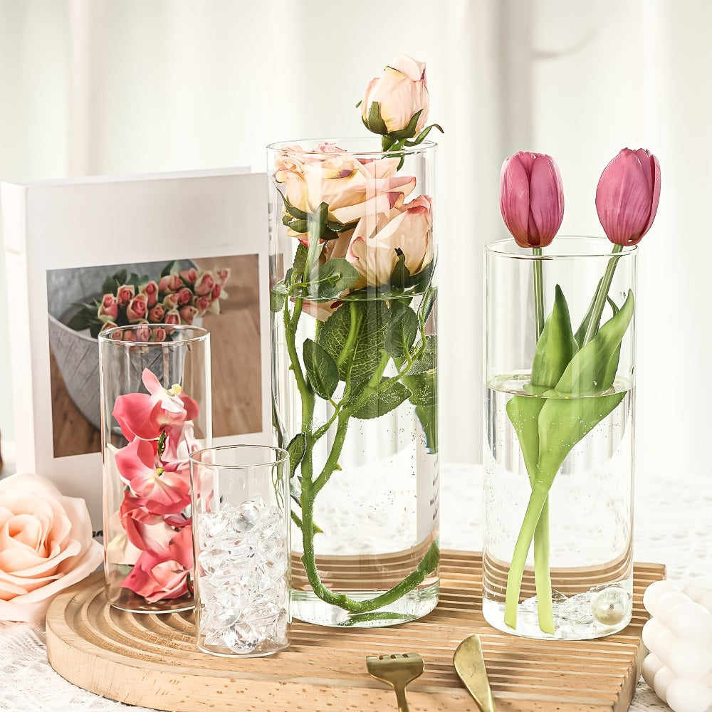 Clear Glass Cylinder Candle Holder Vases 12/24/36/48 Pcs | 4 6 8 10 Inch Tall Hurricane Floating Candle Vase | Wedding Centerpiece Table Decor | Party Home Shelf Decoration Glass Vase Bulk Set