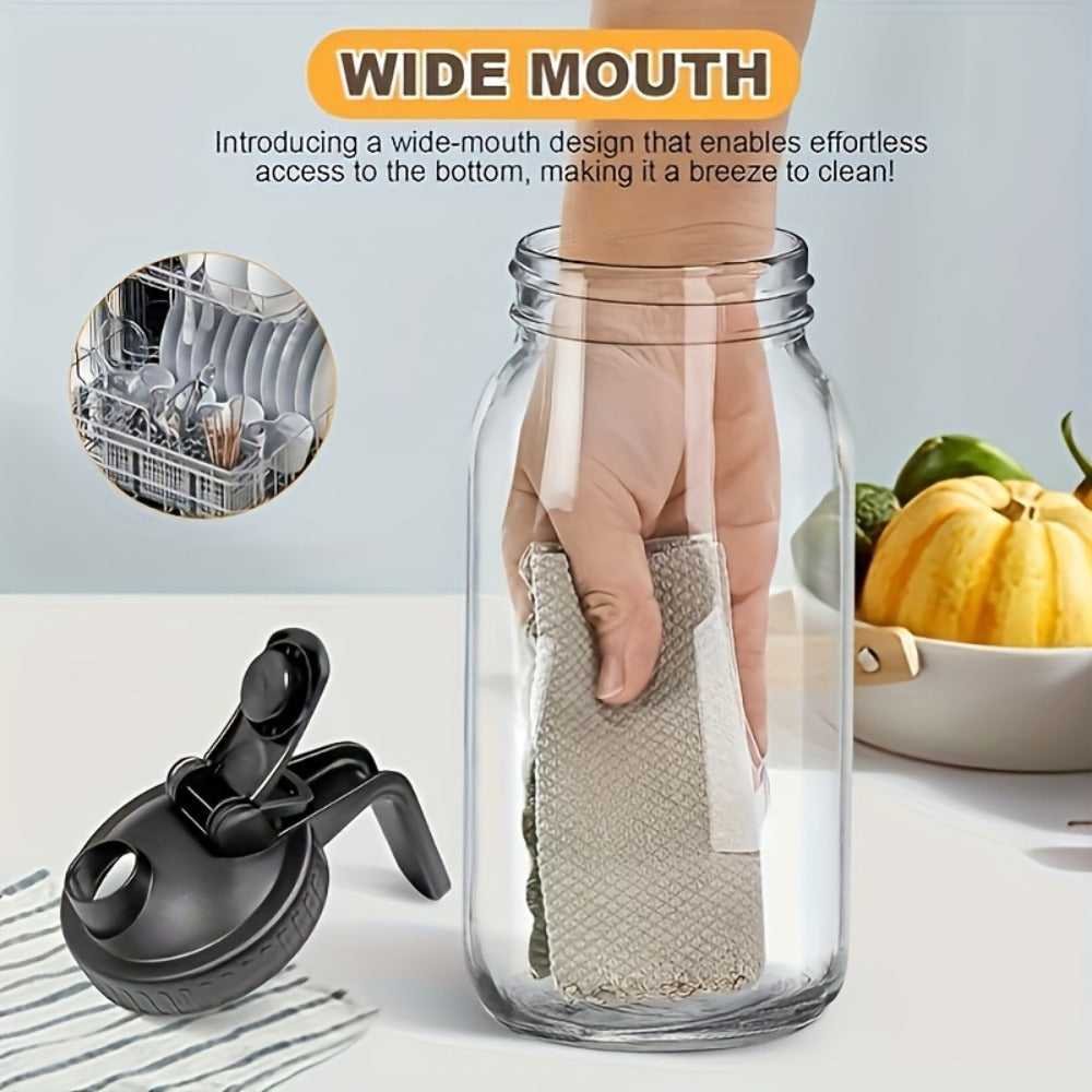 Glass Pitcher 64oz Mason Jar with Lid and Pour Spout - 2 Quart Wide Mouth Leak Proof Glass Jug for Fridge Iced Tea Sun Tea Lemonade and Juice, Creamer Container for Coffee and Breast Milk Storage, Available in 2 or 3 Pack
