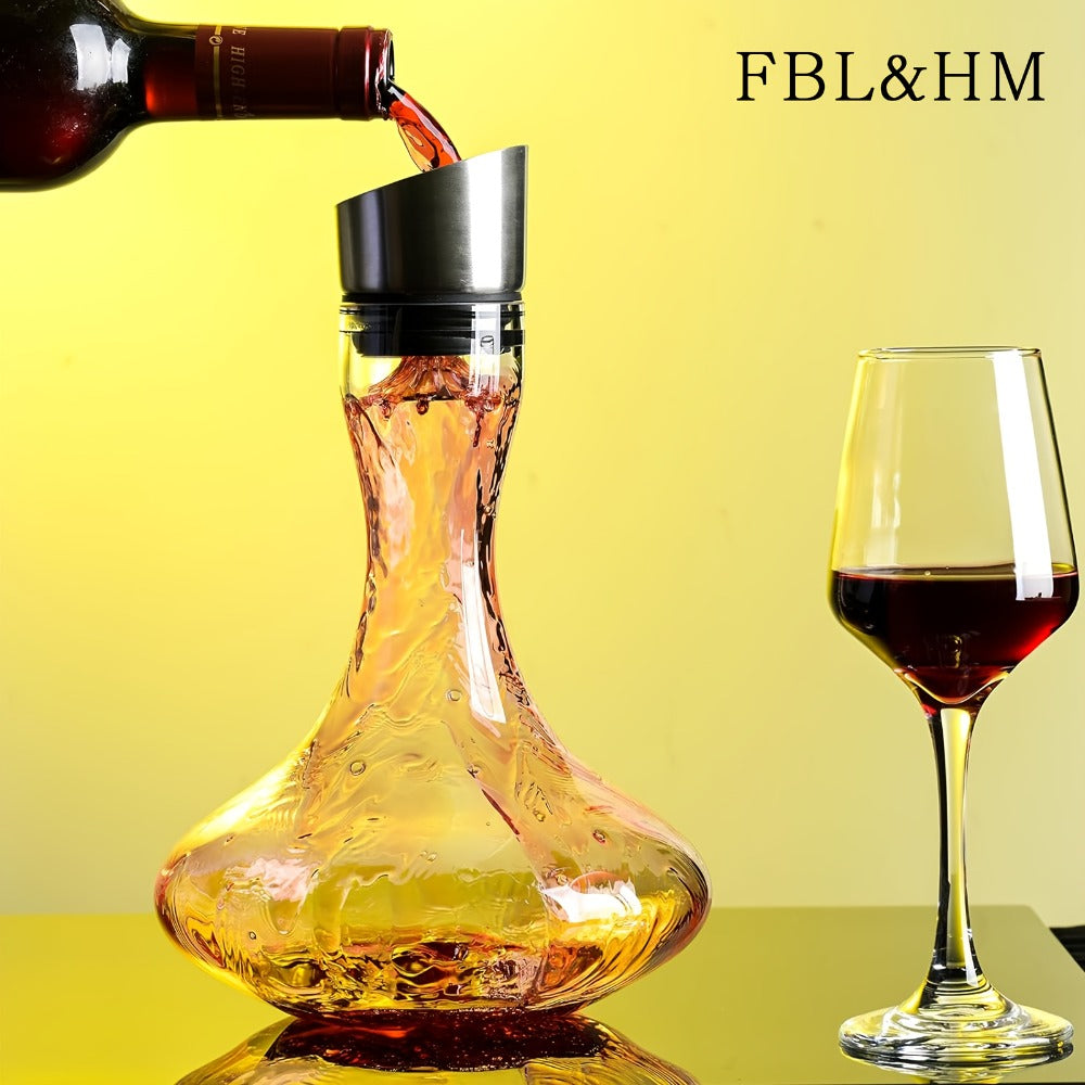 Wine Decanter Hand Blown Crystal Glass 1000ml Aerator Pourer Red Wine Carafe with Stainless Steel Aerator Lead-Free Clear Glass Perfect Gift for Wine Lovers