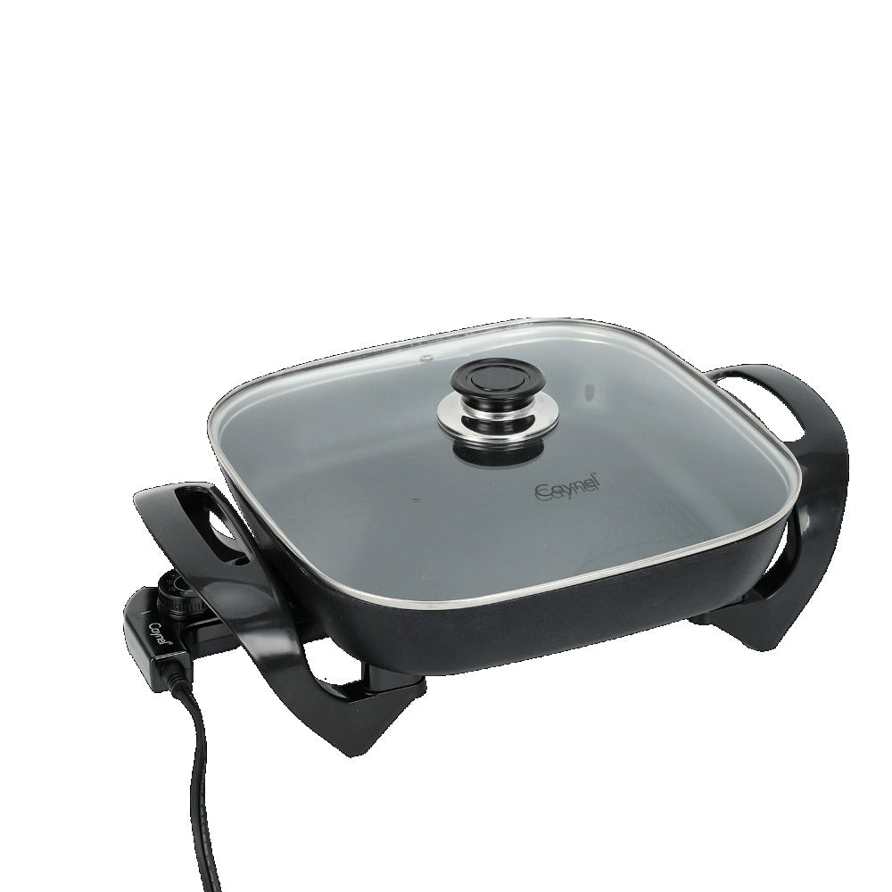 Electric Skillet 12x12 Inch Nonstick Ceramic with Glass Lid 1400W Adjustable Temperature up to 420¡ãF ¨C Aluminum Body Electric Frying Pan for Fry Bake Steam Simmer, Black & Copper