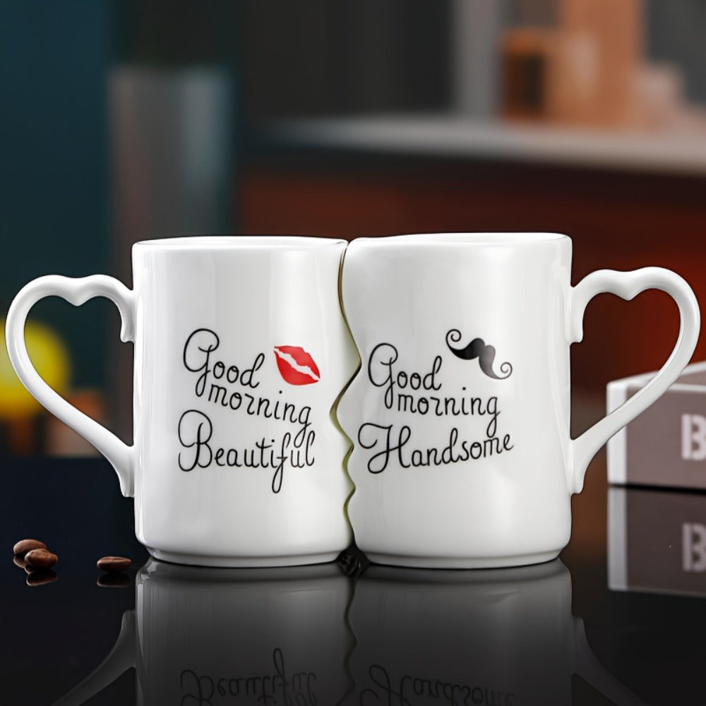 Kissing Couple Ceramic Mug Set 2pcs - Love Coffee Mug Anniversary Wedding Valentine Gift 360ml
