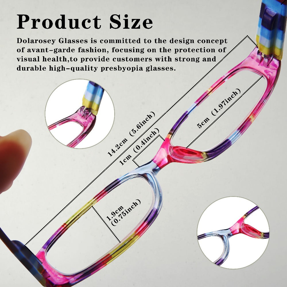 Reading Glasses 4-Pack Retro Rectangle Spring Hinge Multi-Strength for Men and Women ¨C 1.0x to 4.0x Magnification Colorful Printed Frames Eyeglasses Set