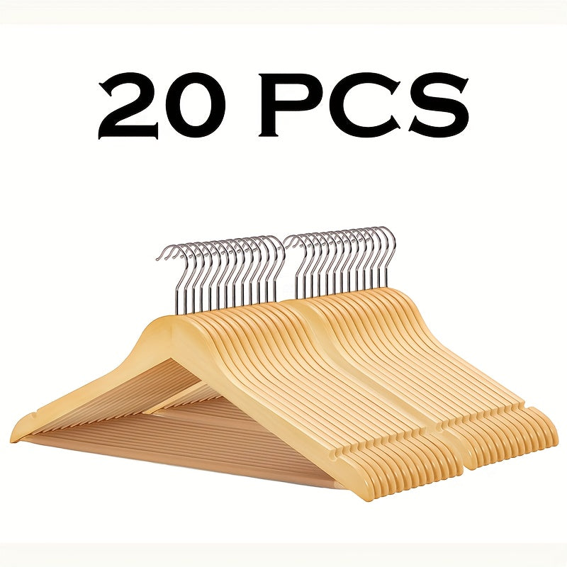 Solid Wood Clothes Hangers Heavy Duty ¨C 10/20/30 Pack Champagne Sturdy Wooden Coat Hangers for Jackets, Dresses & Heavy Coats | Space-Saving Wardrobe Hangers for Home, Office & Hotel Closet Organization