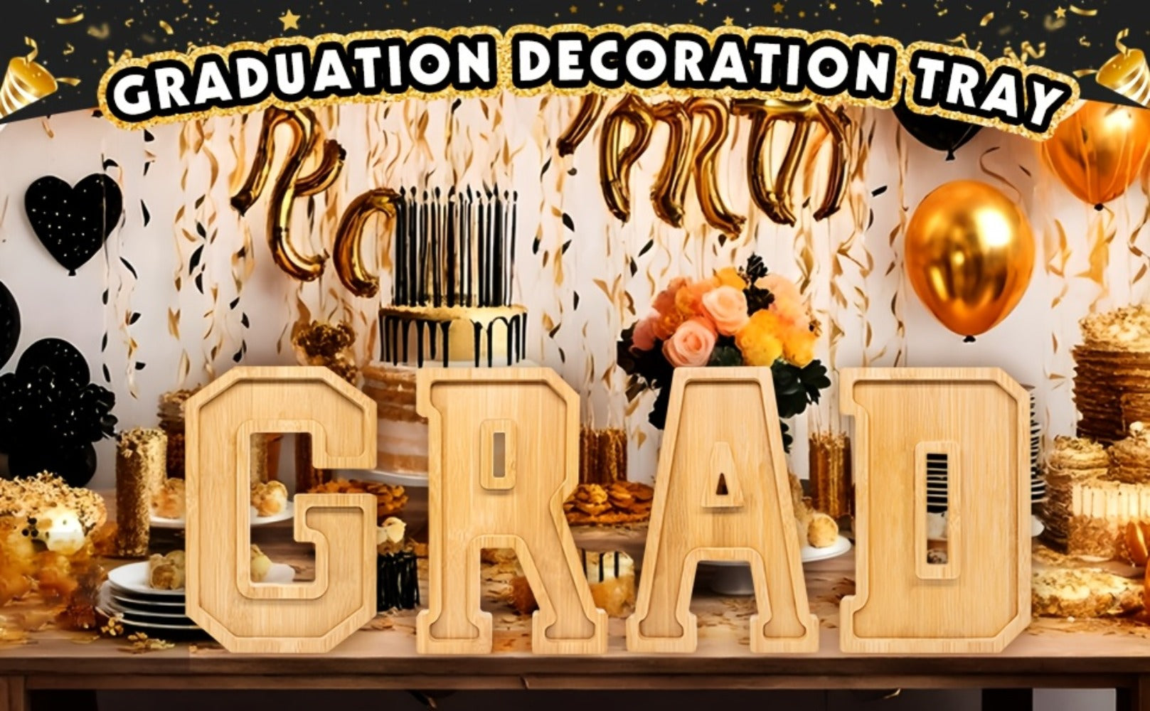 Graduation Charcuterie Board Decorations 4pcs Wooden Number Box with 14 Balloons ¨C 2026 GRAD Fillable Party Supplies
