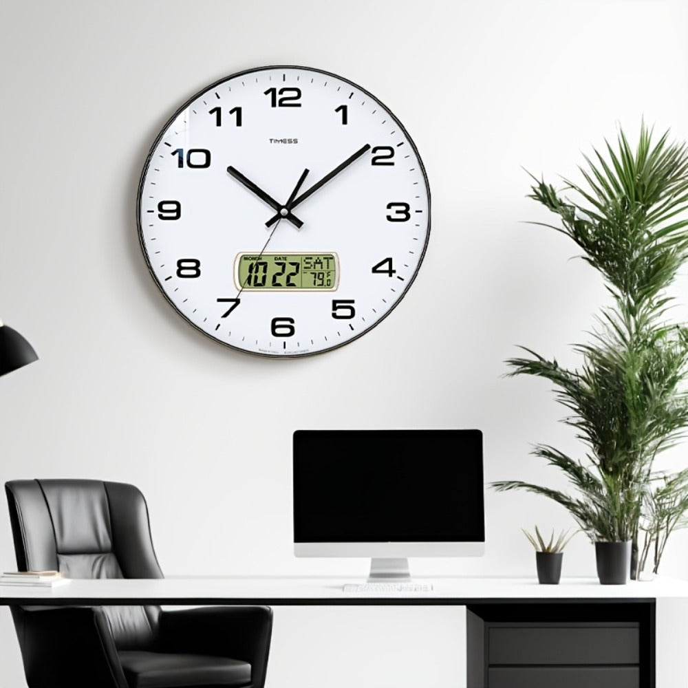 Silent Wall Clock Round Analog 10/12 Inch ¨C Battery Operated, Calendar & Temperature Display, Non-Ticking Quiet Movement for Bedroom, Office & Living Room, Multiple Colors