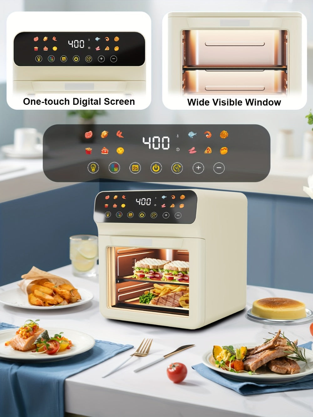 Air Fryer Oven 12-in-1 Large 12-Quart Smart Countertop Oven with 12 One-Touch Preset Functions, Smart Cook Program, Viewing Window, Interior Light, Adjustable Time & Temp, Oil-Free Family Cooker