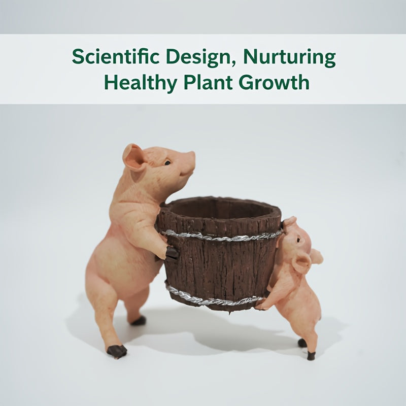 Bohemian Pig-Shaped Resin Planter - Cute Swine Succulent Vase with Root Base for Potted Plants, Herbs & Cacti | Boho Home Decor Resin Craft Gift